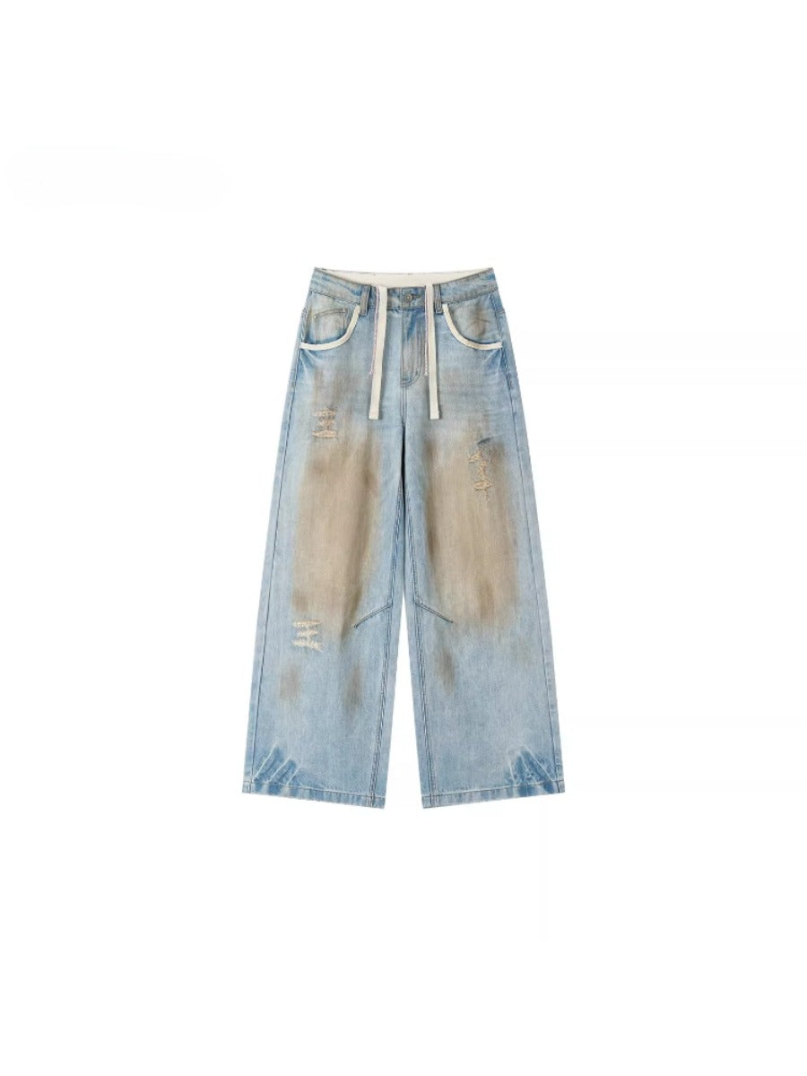 Washed Distressed Denim Pants