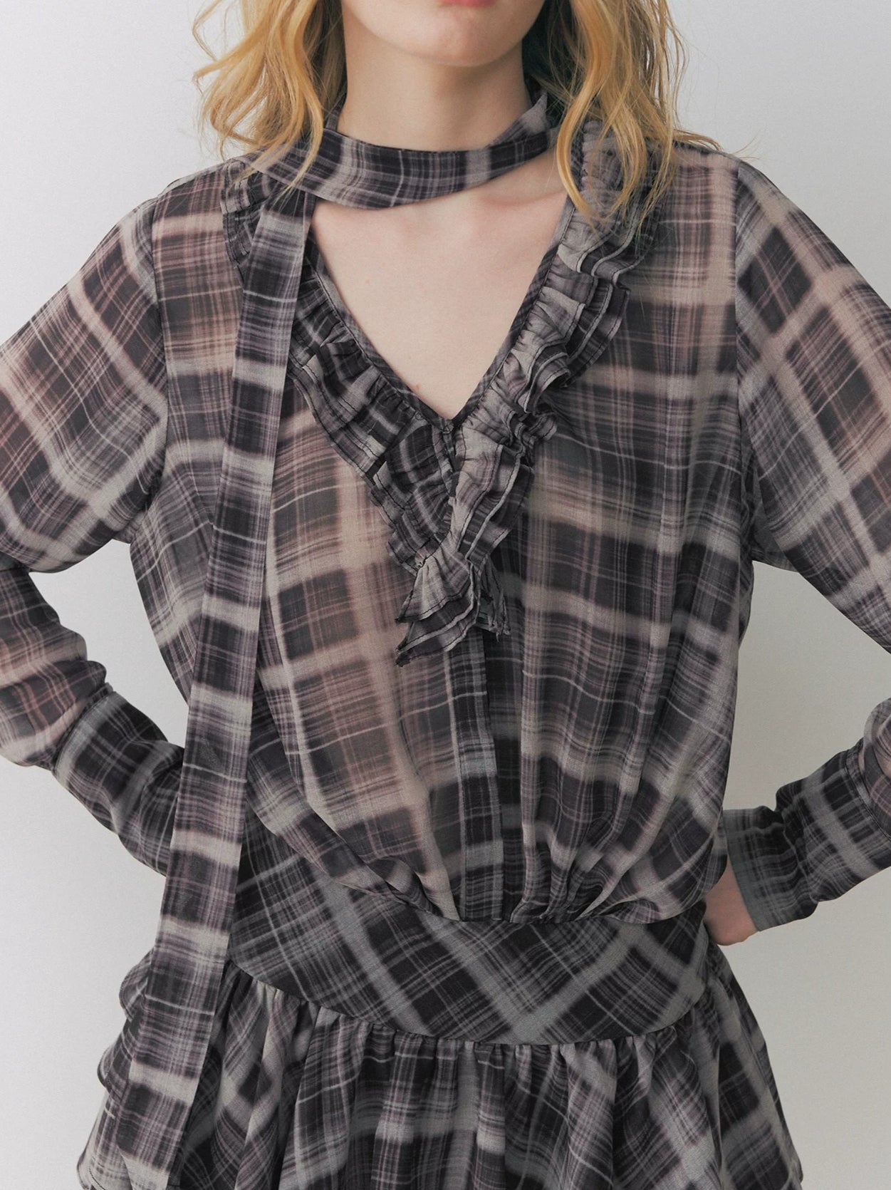 Vintage Plaid Chiffon Dress