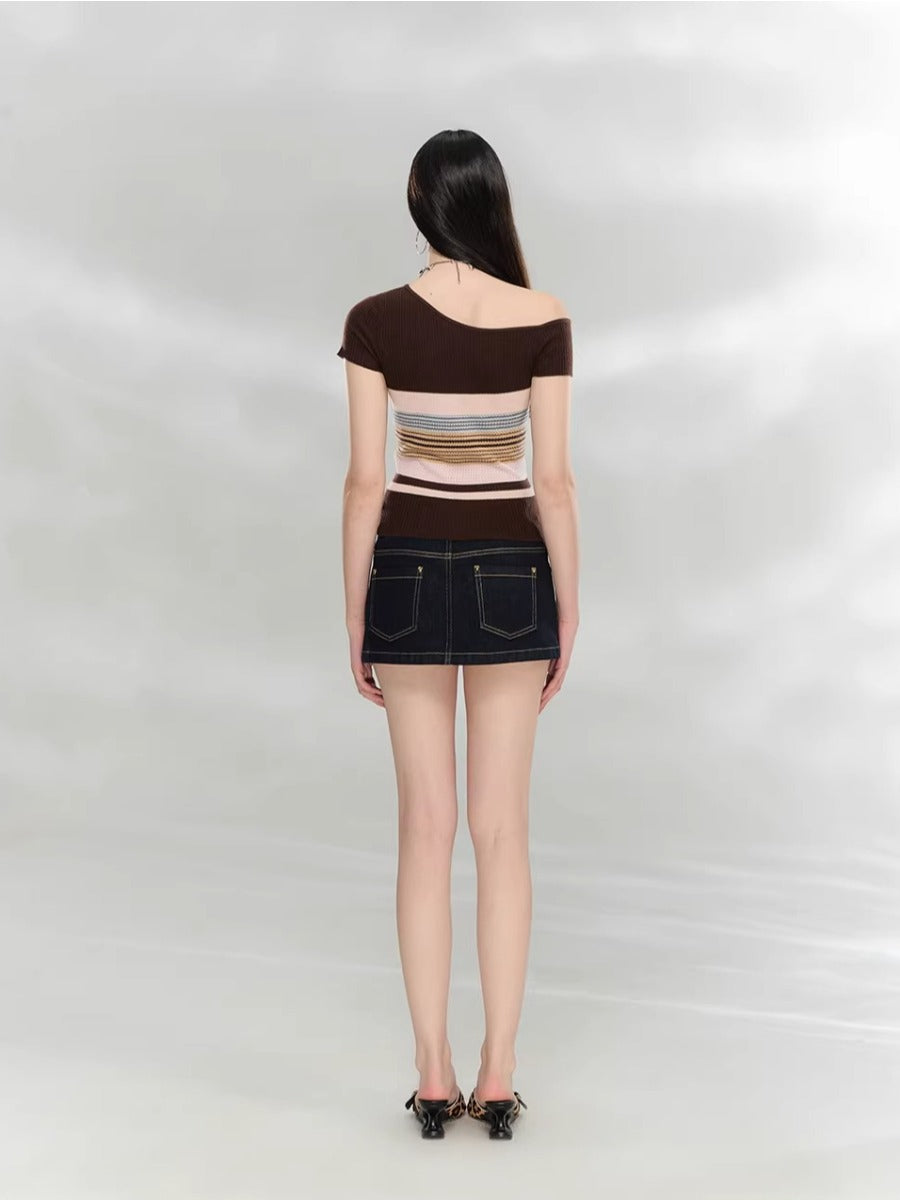 Stripe Asymmetric Knit Top