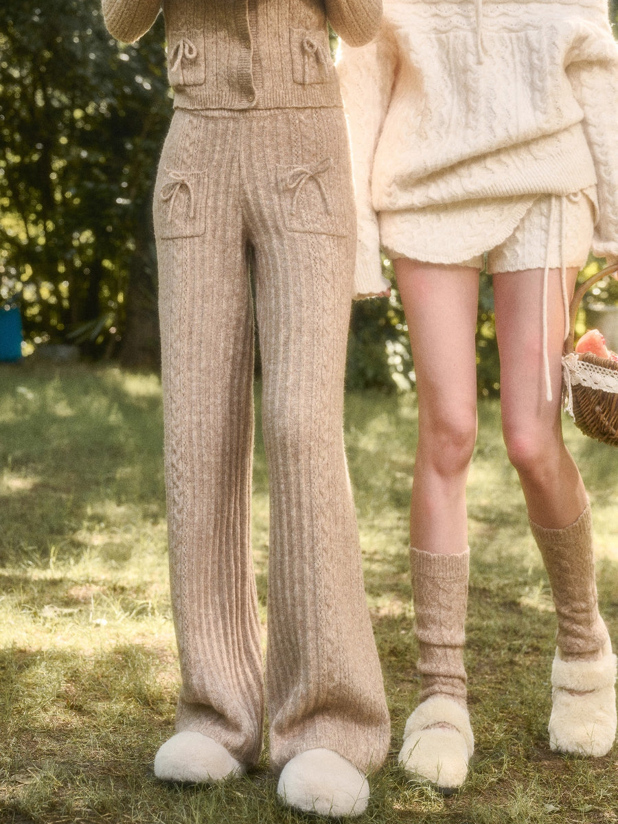 Velvet Bunny Wool Cloud Off-Shoulder Knit Cardigan & Pants Set