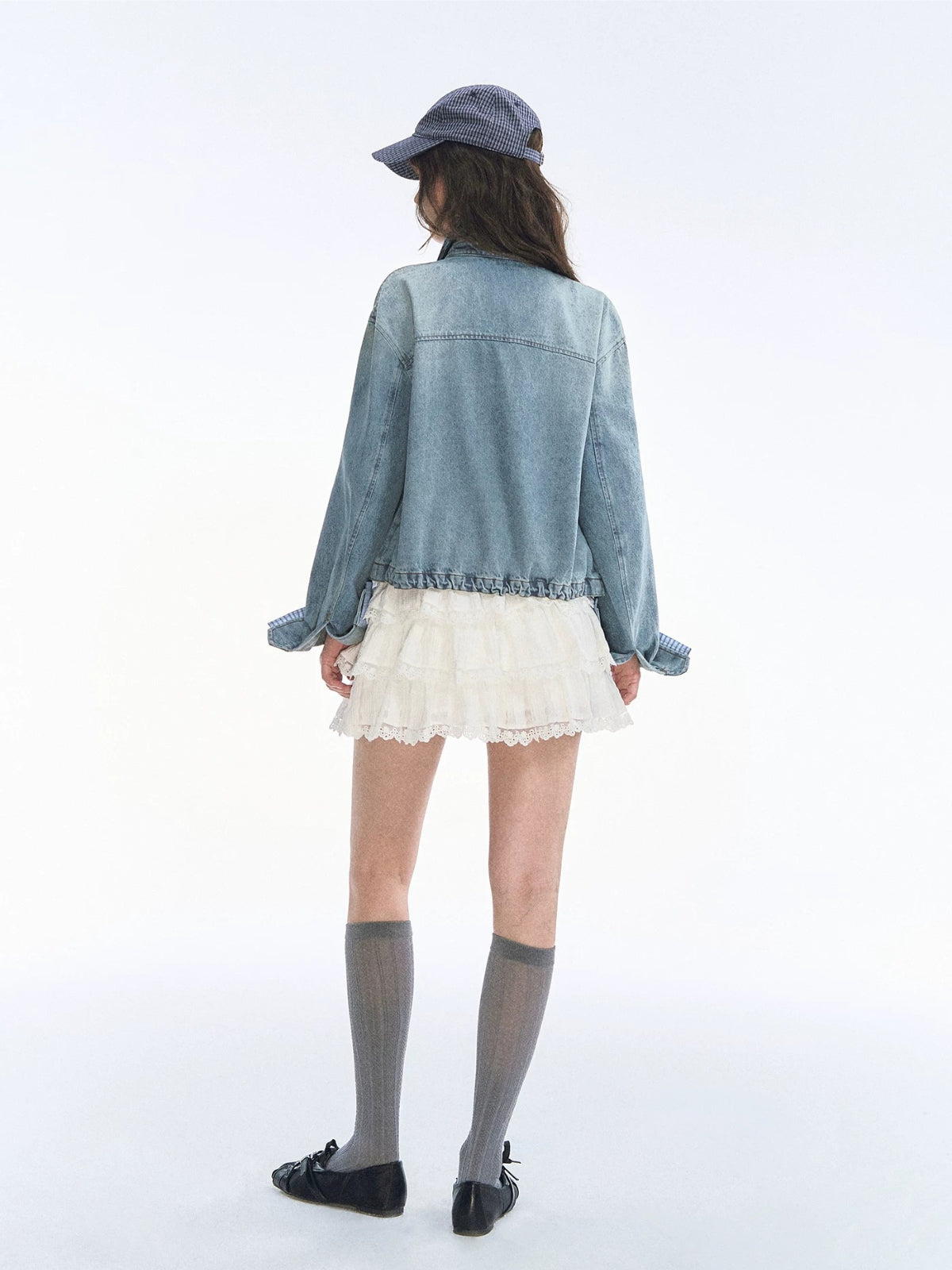 Academic Plaid Patchwork Denim Jacket