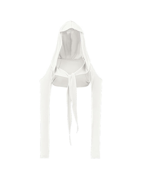 Hooded Tie-Up Cropped Cardigan