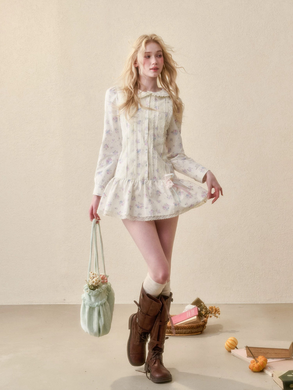 Vintage Floral Waist Mini Dress