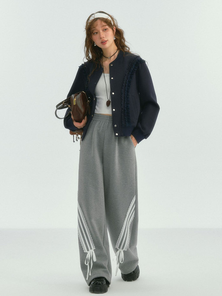 Lace Butterfly Knot Casual Long Pants