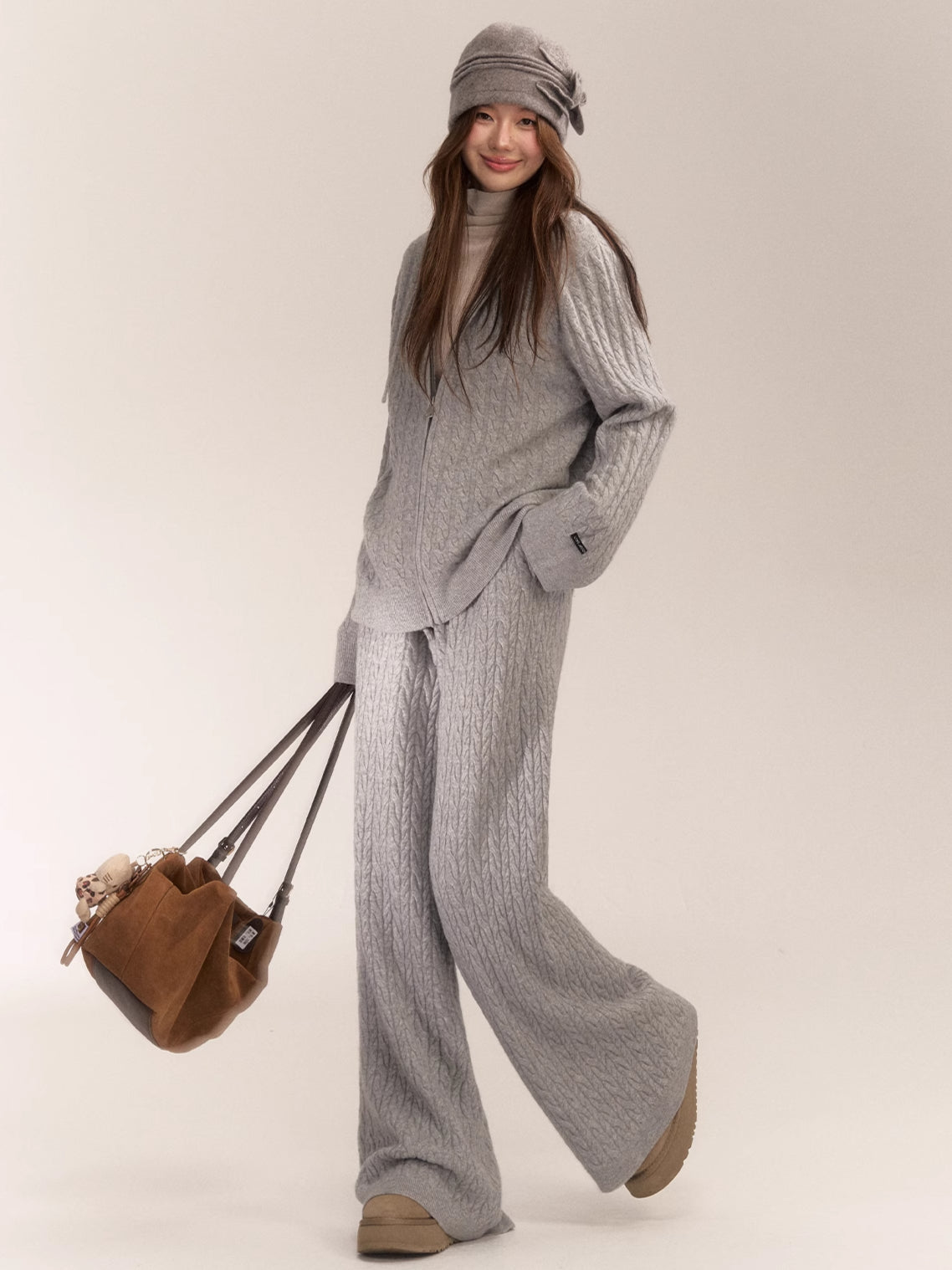 Wool Blend Hooded Knit Cardigan
