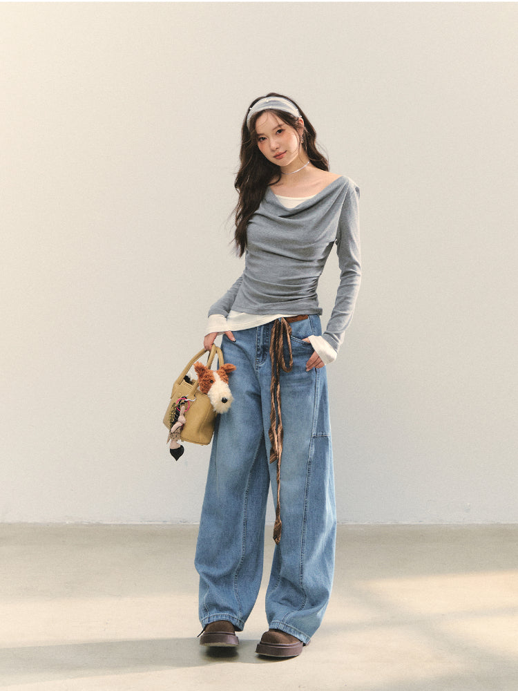 Dangle Collar Fake Two-Piece Color-Blocked Blouse