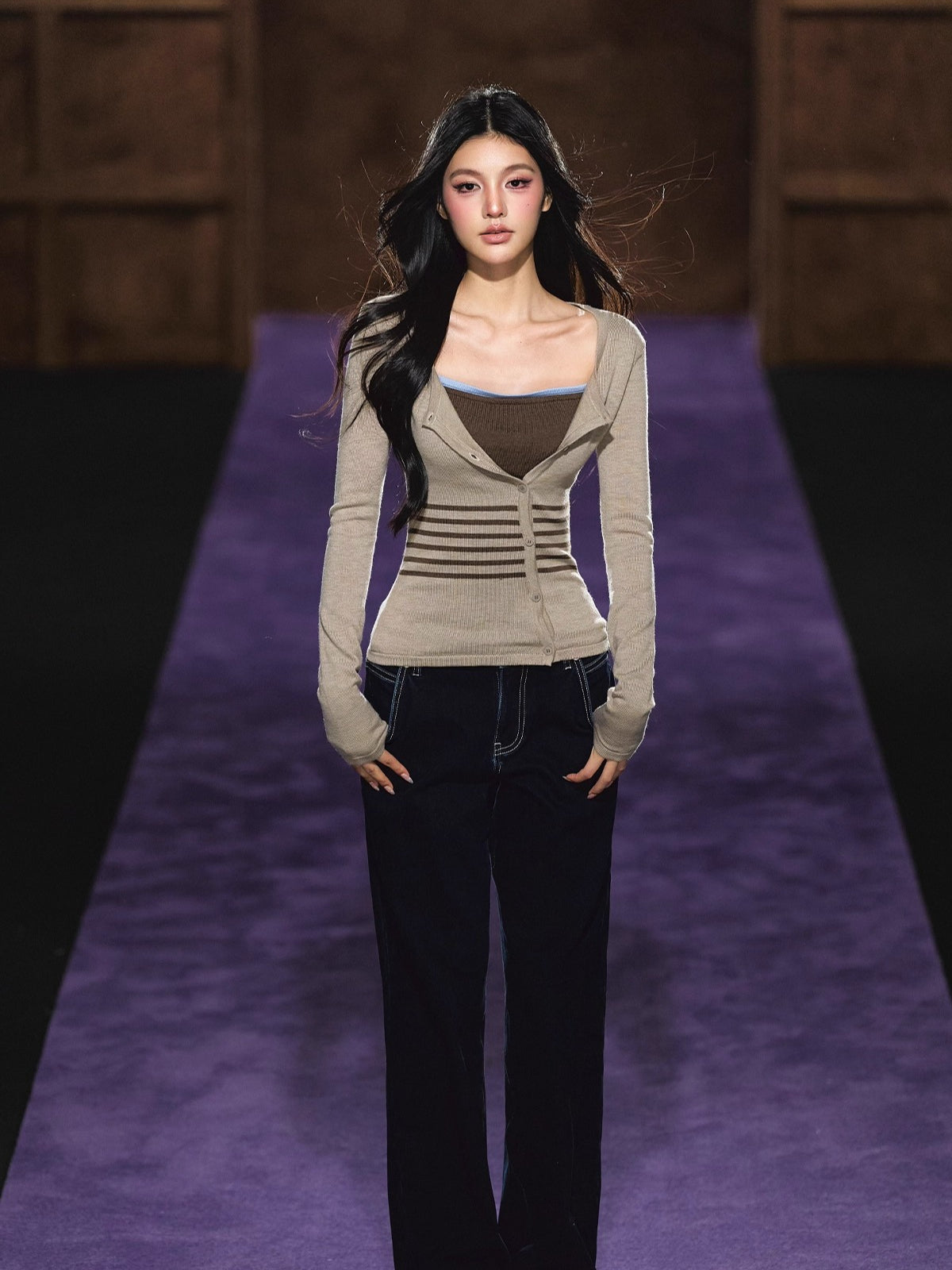 Faux Two-Piece Knit Top