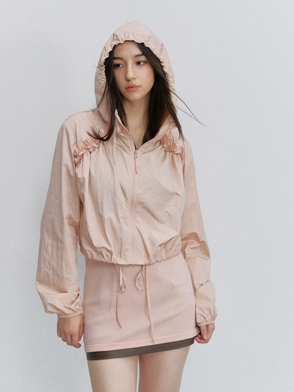 Pink Ruffle Hooded Jacket