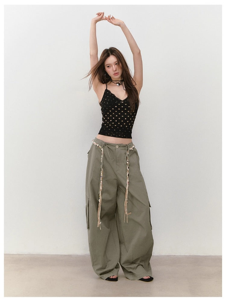 Irregular Tie-Dye Polka Dot Lace Tank Top