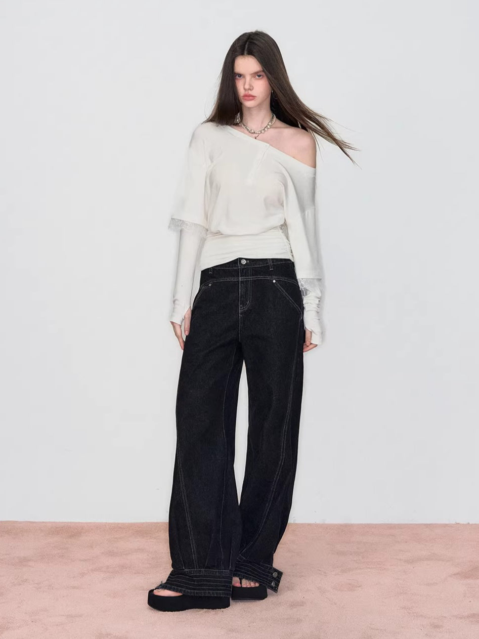 Embroidered Pocket Straight Jeans