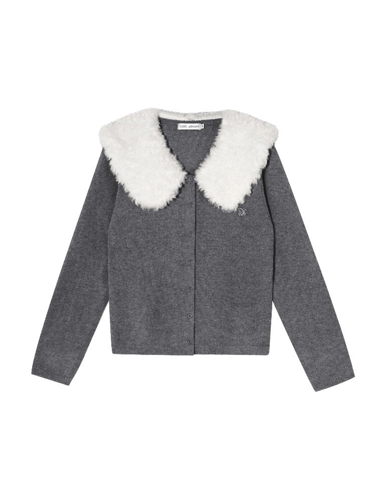 Wool Detachable Collar Knit Cardigan