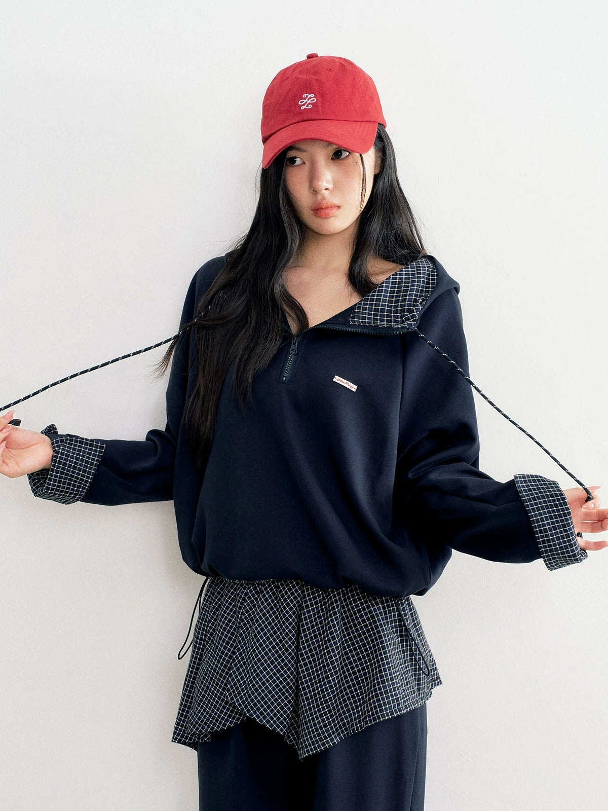 Plaid Half Zip Hoodie & Pants Set