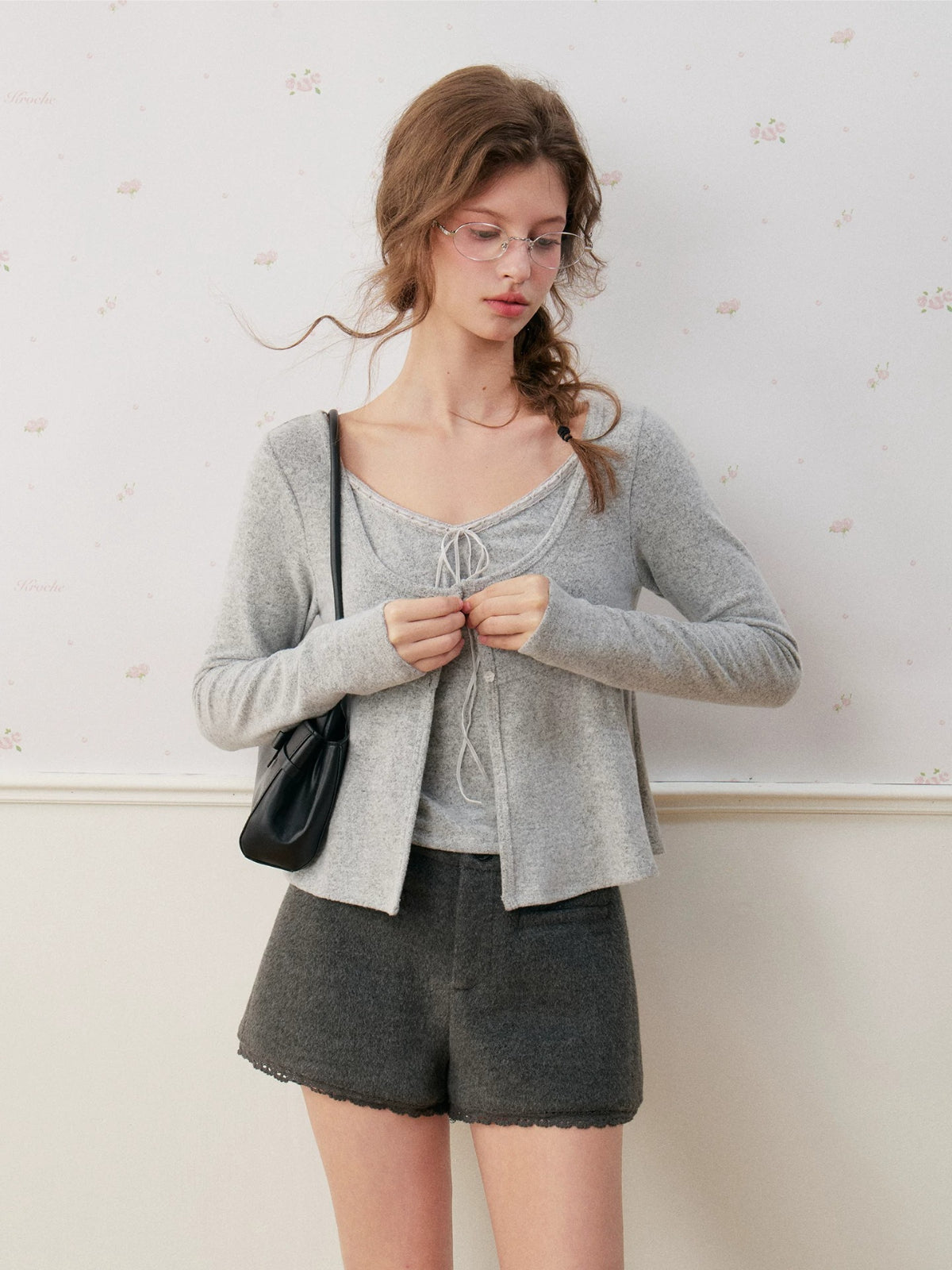 Velvet Tie Front Knit Layered Set