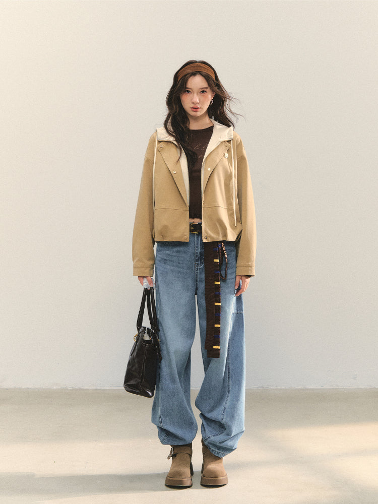 Two-piece Spliced Color-block Hooded Jacket