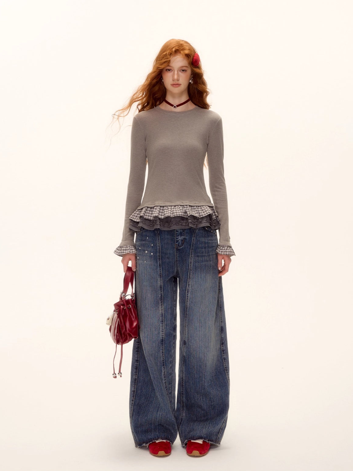 Wool Blend Tencel Plaid Knit Top