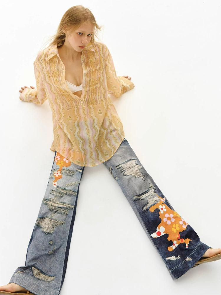 Graffiti Patchwork Flare Jeans