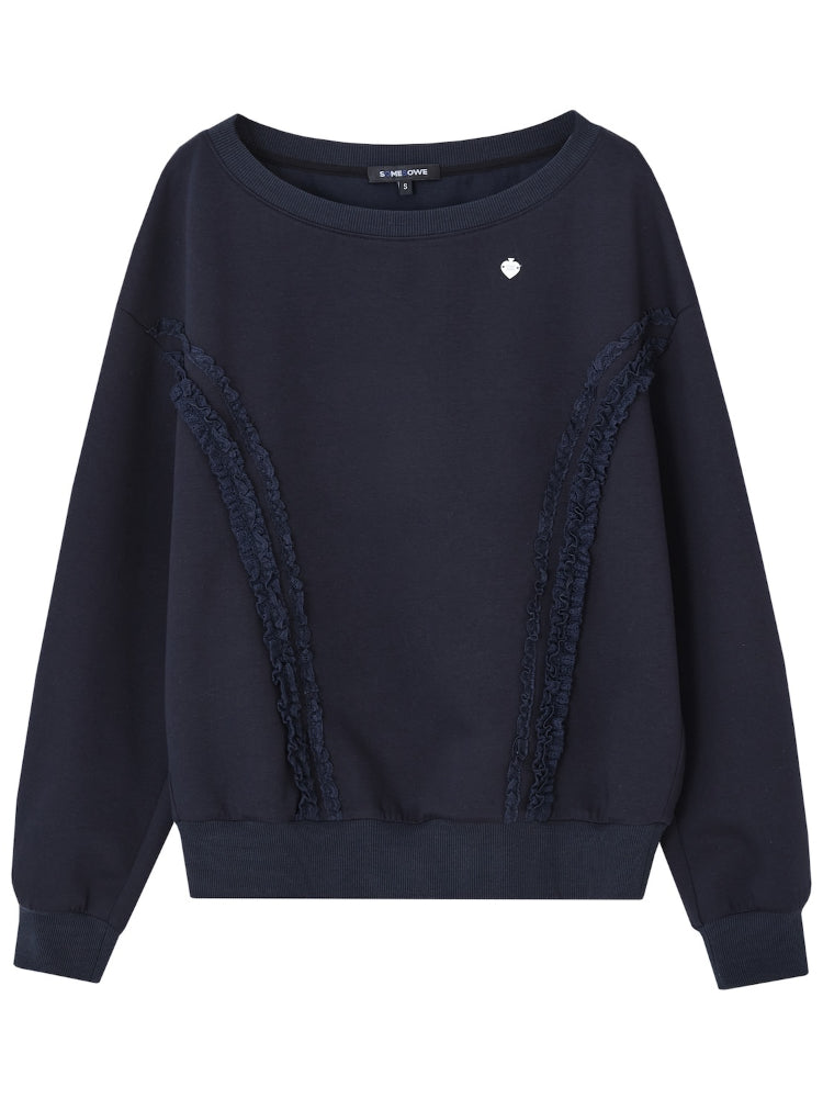 Lace Trim Off-Shoulder Sweatshirt