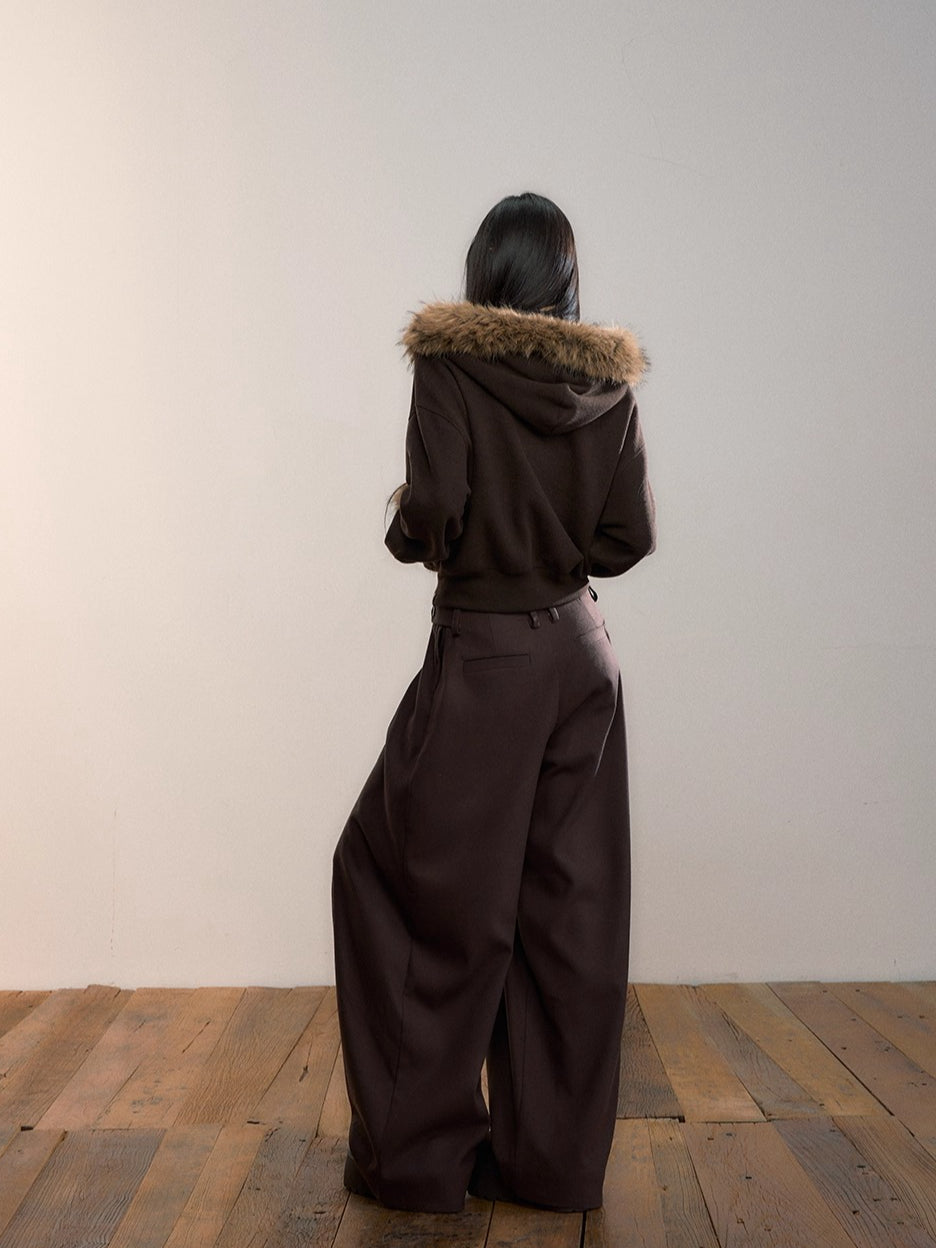 Furry Pom-Pom Hooded Sweatshirt