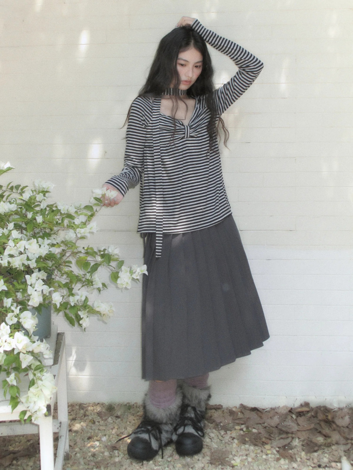Square Neck Bow Striped Top