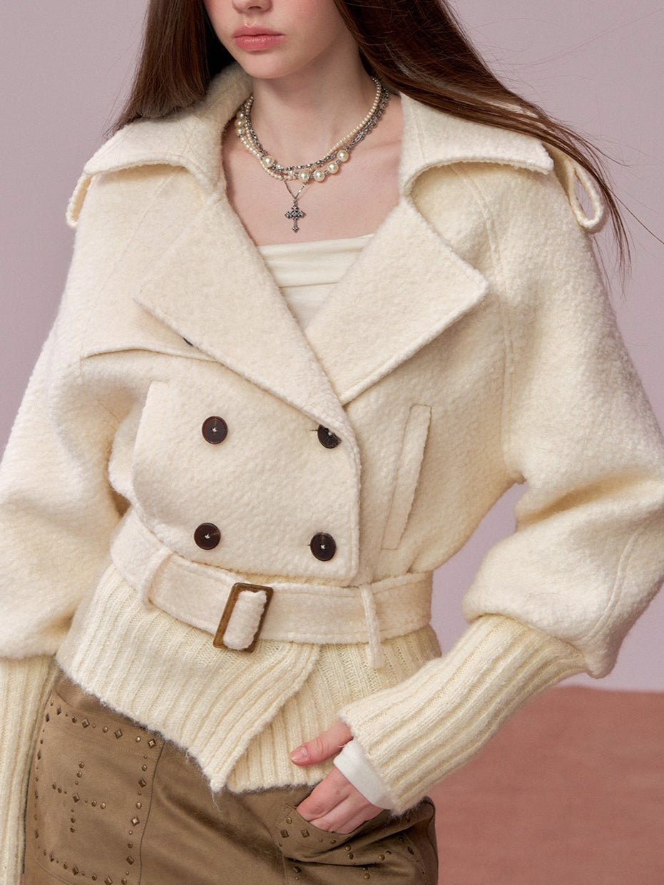 Wool-Blend Knit-Panel Jacket