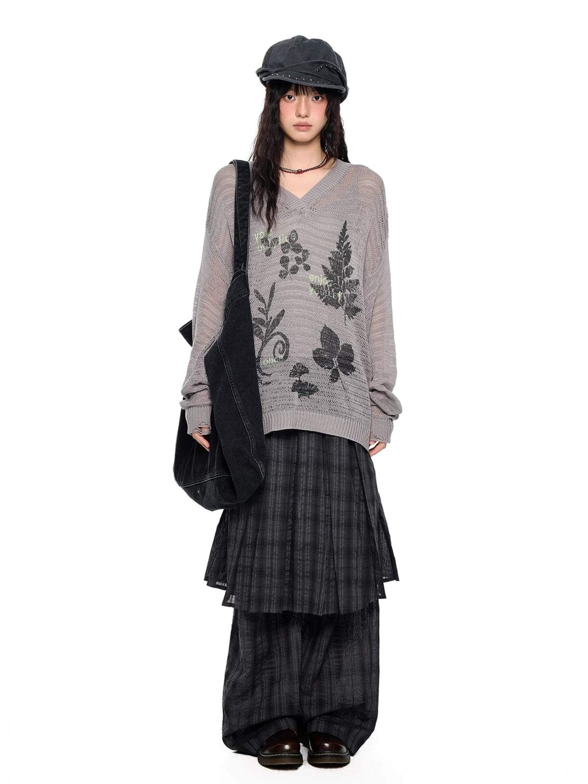 Plaid Pleated Layered Pants