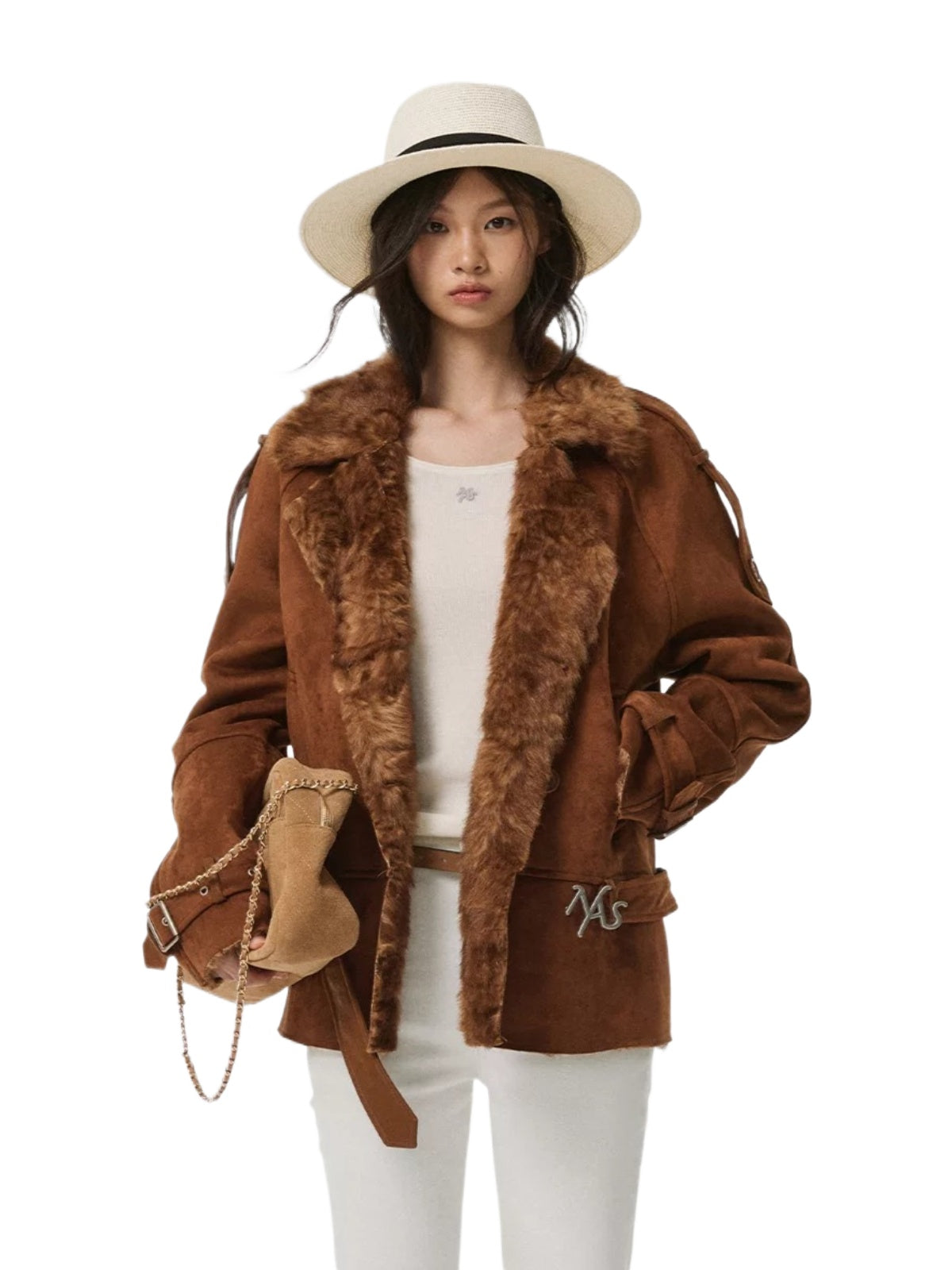 Faux Suede Plush Collar Coat