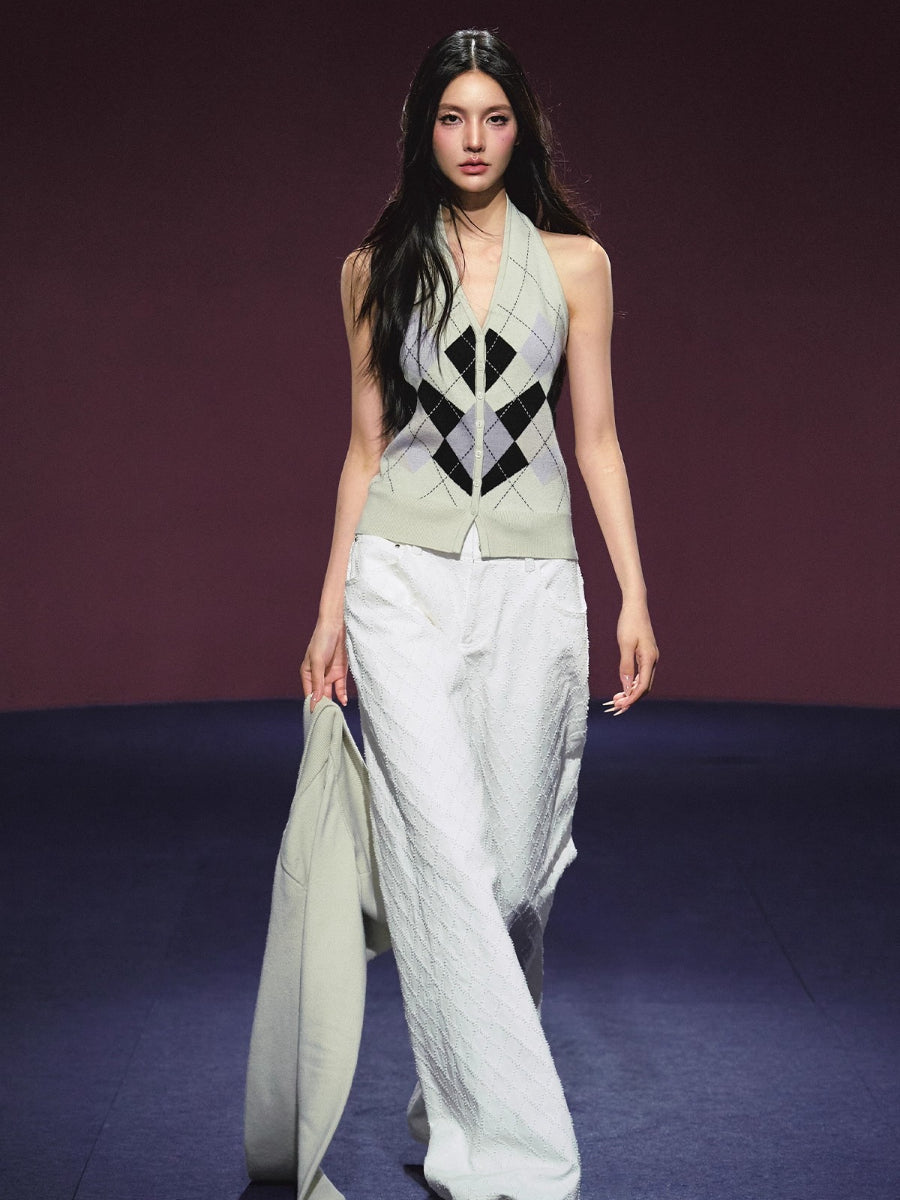 Colorblock Halter Knit Tank & Shrug Cardigan Set
