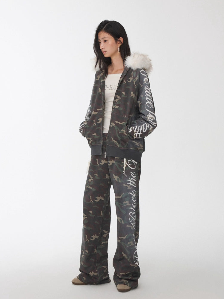 Camo Embroidered Hoodie Sweat Set