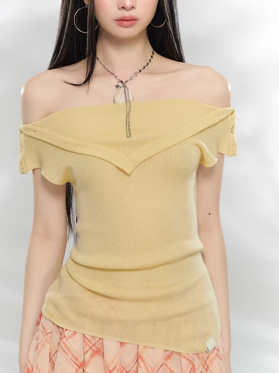 Layered Collar Off-Shoulder Knit Top