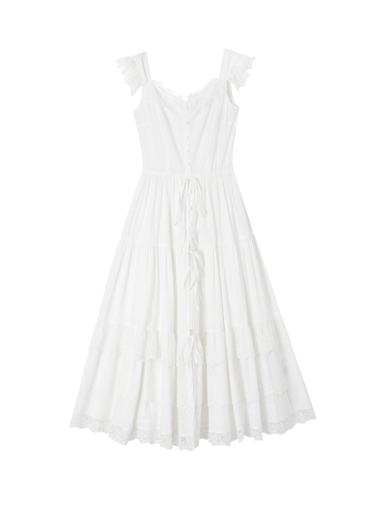 Flutter-Sleeve Waist-Cinching Strapless Dress