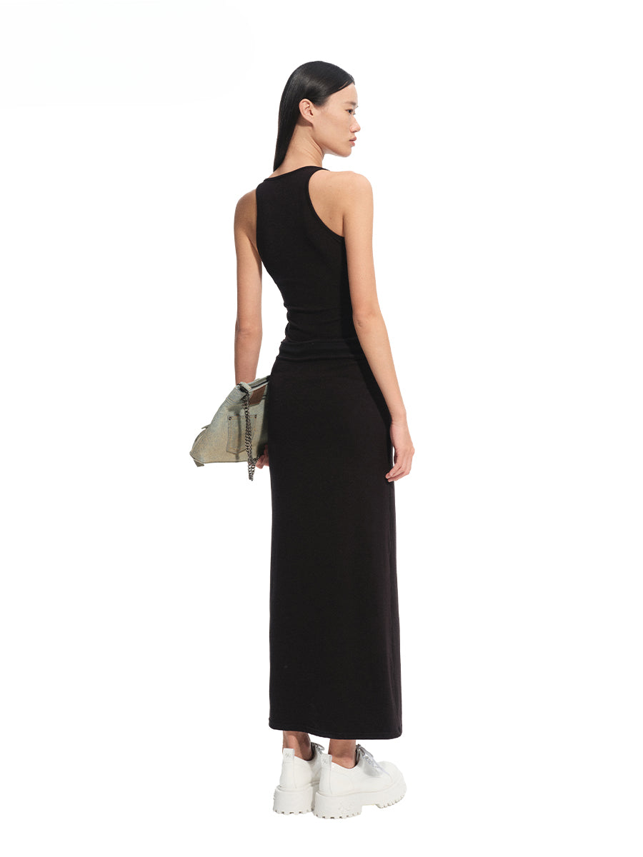 Contrast Color Fake Two-piece Waist Hollow Dress