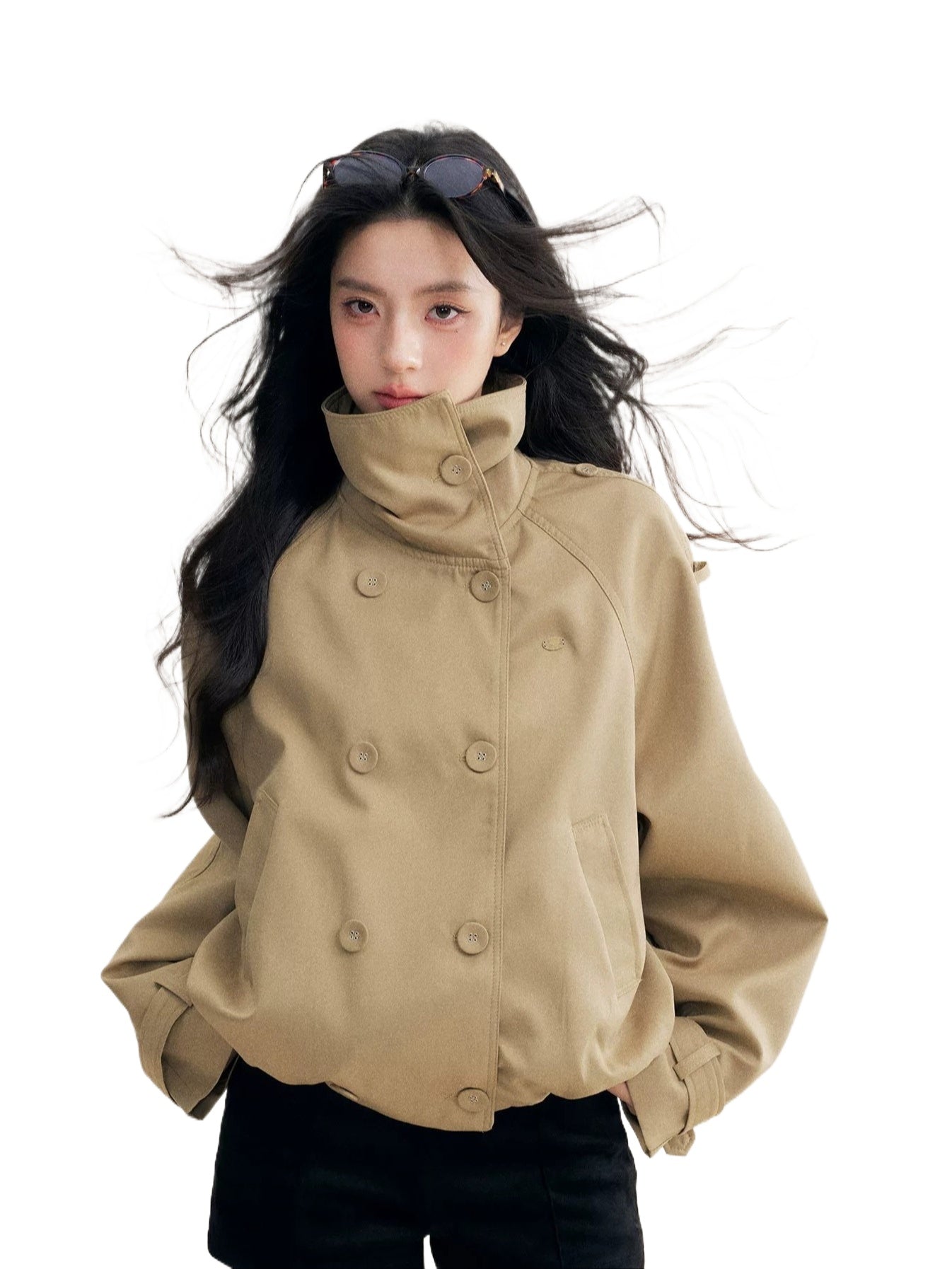 Khaki Cropped Trench Jacket