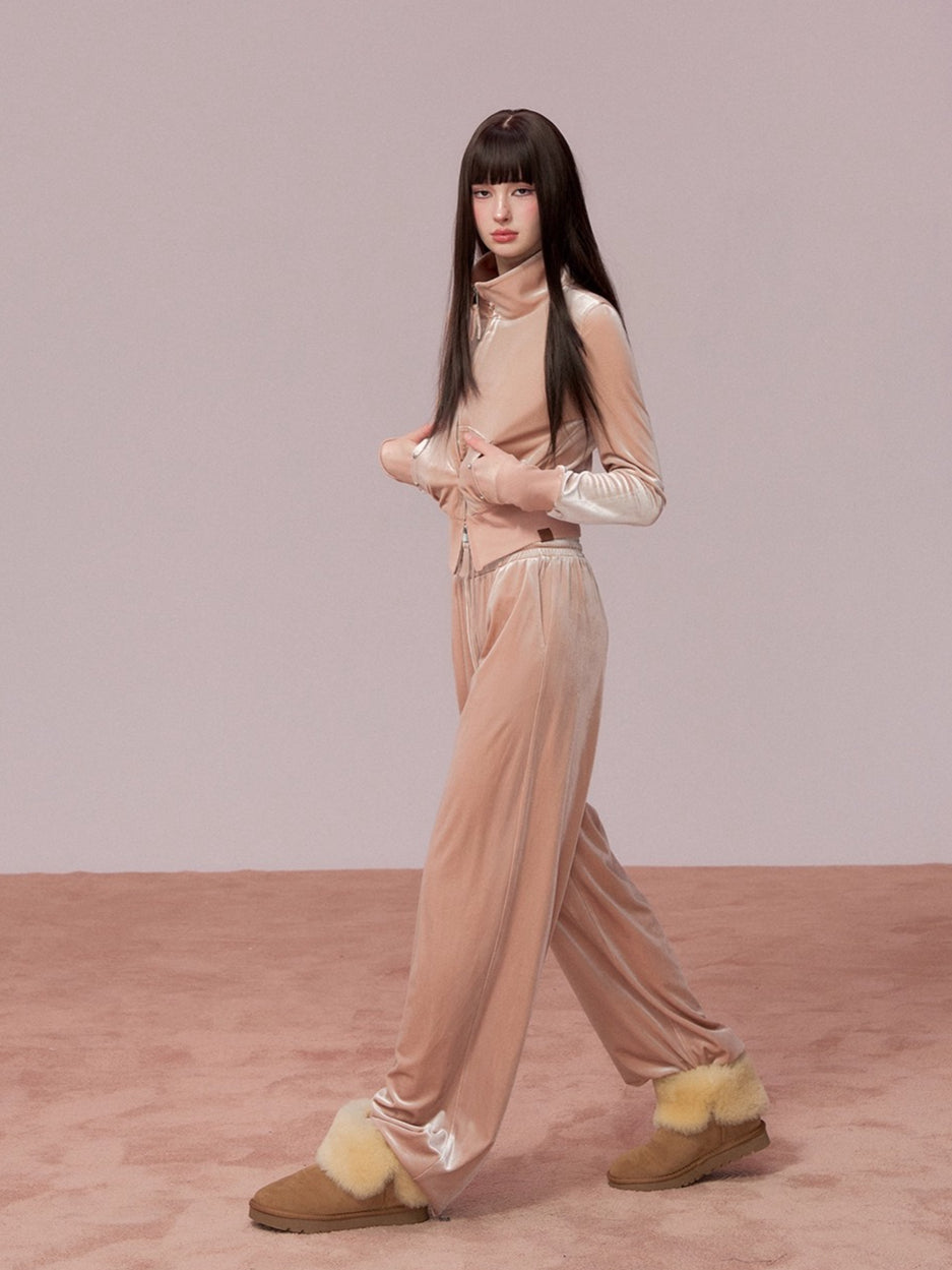 Velvet Sports Sweatshirt & Wide-Leg Pants Set