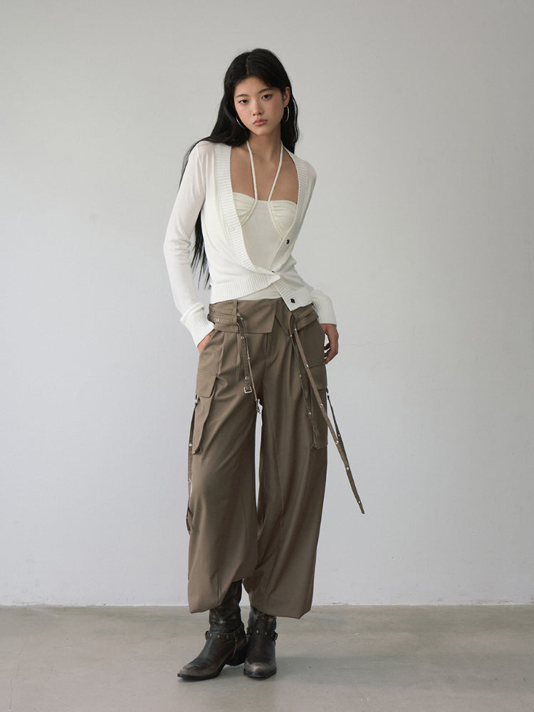 White Single-breasted Knitted Cardigan