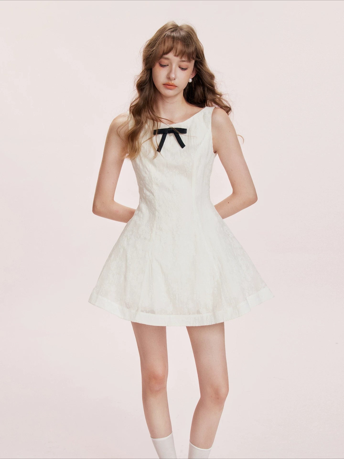 Flocked Bow A-Line Dress