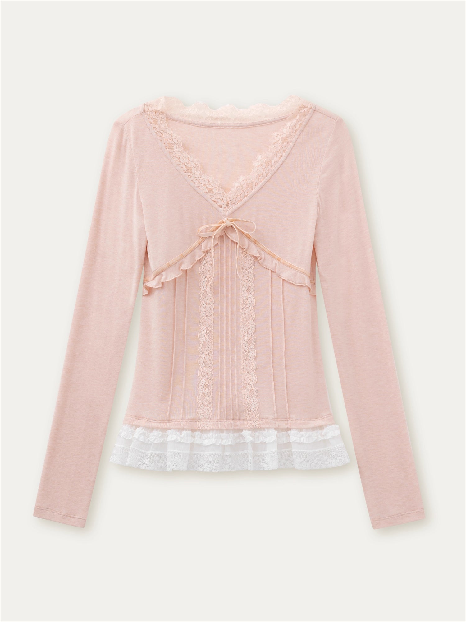 Wool Lace V-neck Trimmed Long Sleeve