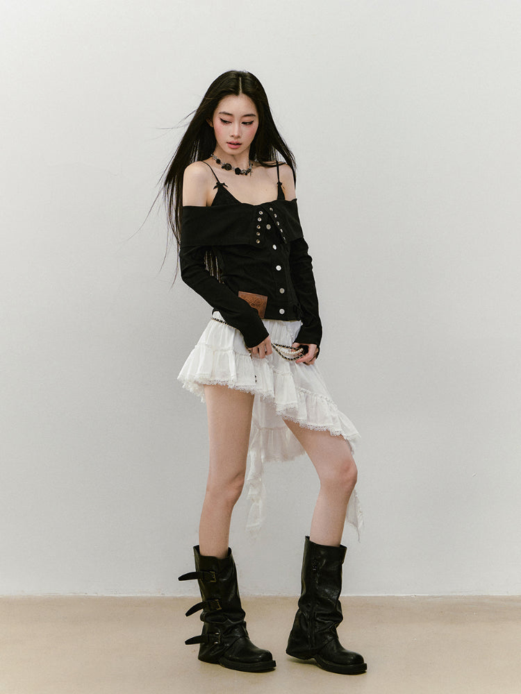 Collared Waist-fitted High-stretch Denim Jacket