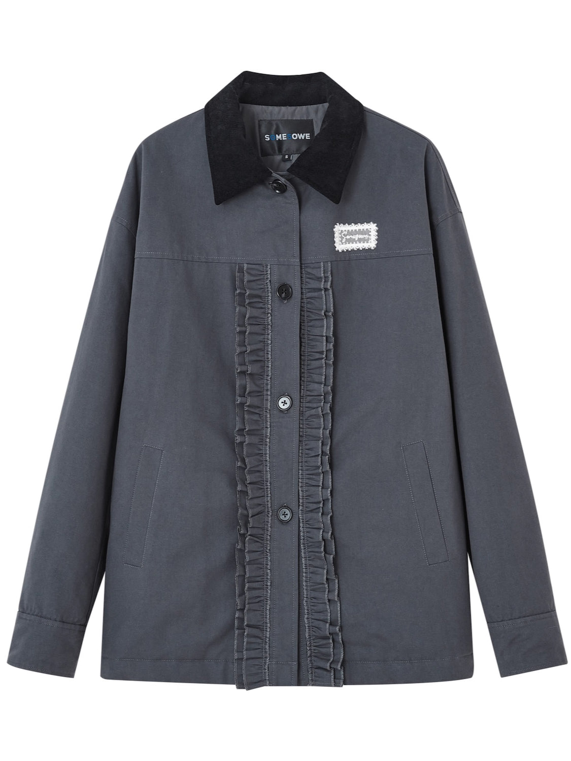 Colorblock Lapel Ruffle Puffer Coat