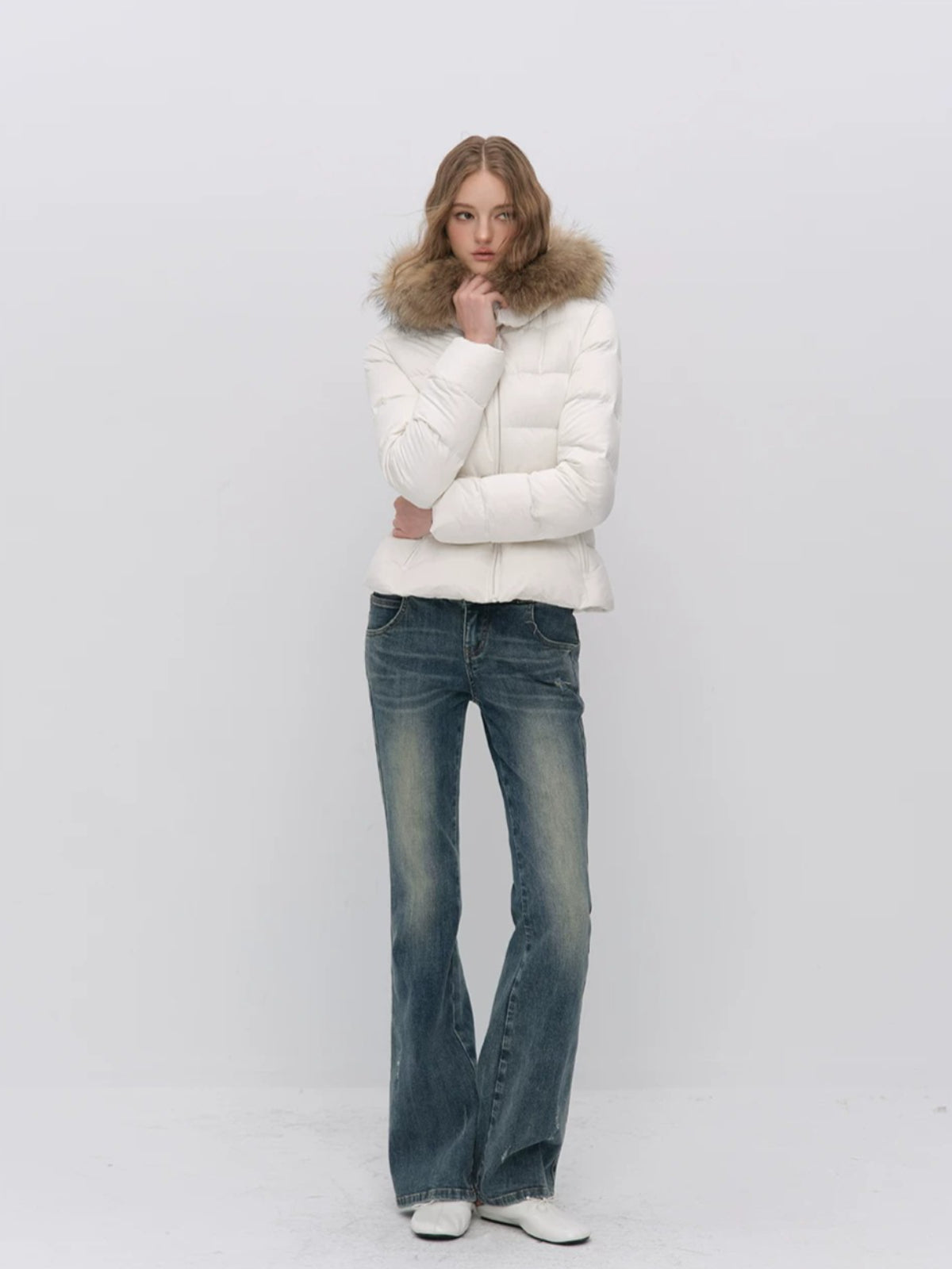Fur Collar Belted Down Jacket