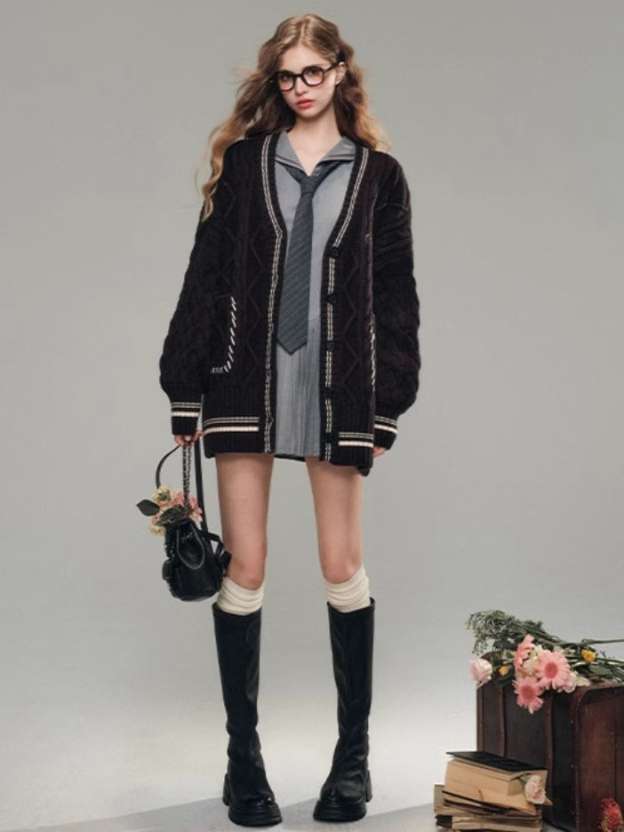 V-neck Embroidered Knit Cardigan