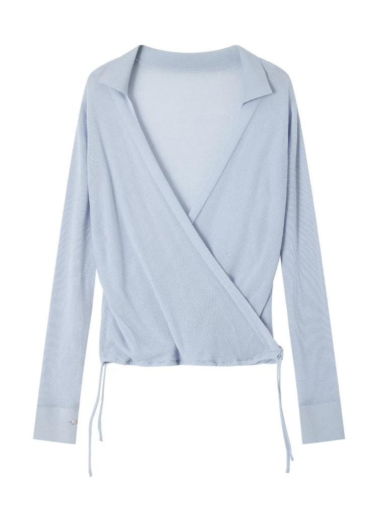 Silk Cross V-neck Knit Top