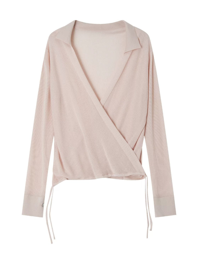 Silk Cross V-neck Knit Top