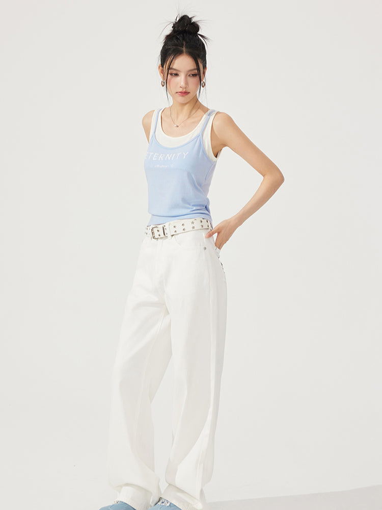 Fake Two-Piece Contrast-Color Spliced Tank Top