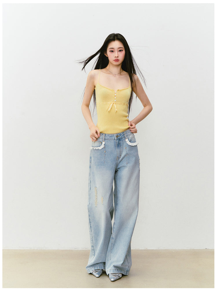 Lace Trim Vintage Jeans