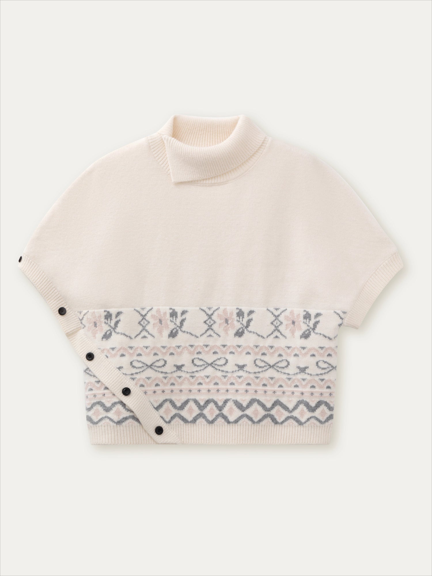 Beige & Gray Fair-Isle Cape Sweater