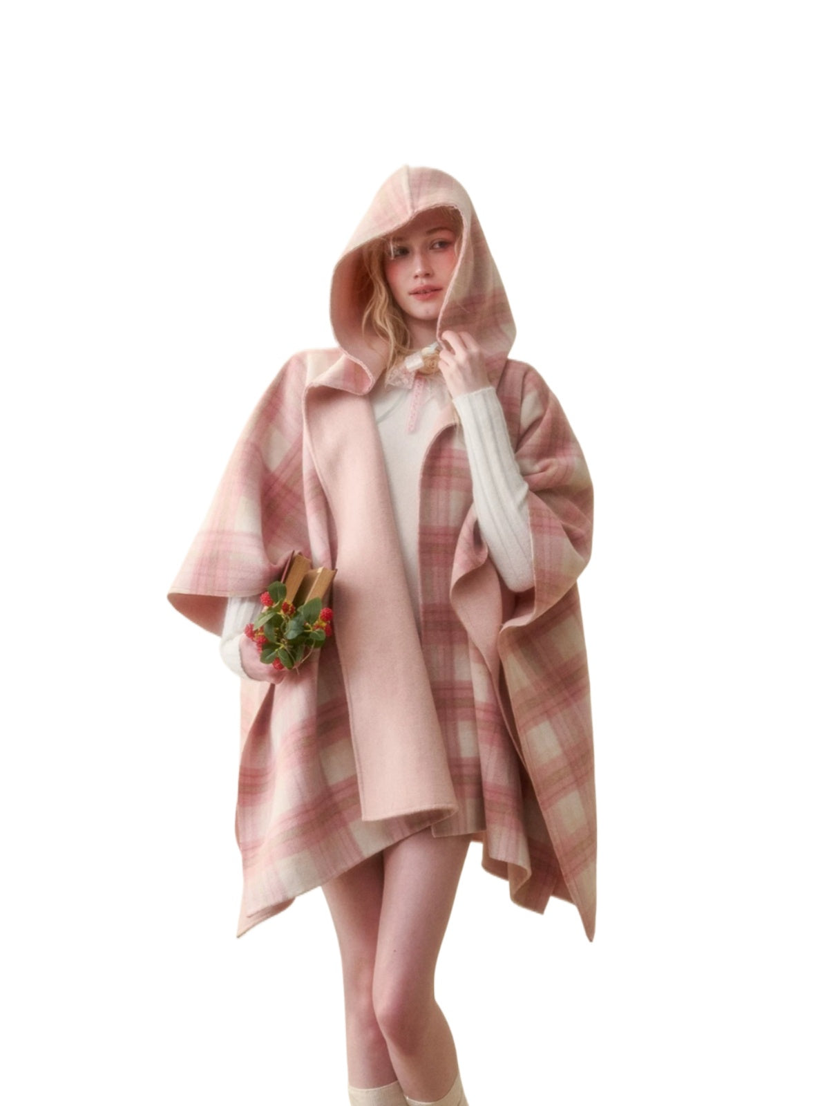 Reversible Wool Plaid Cape Jacket