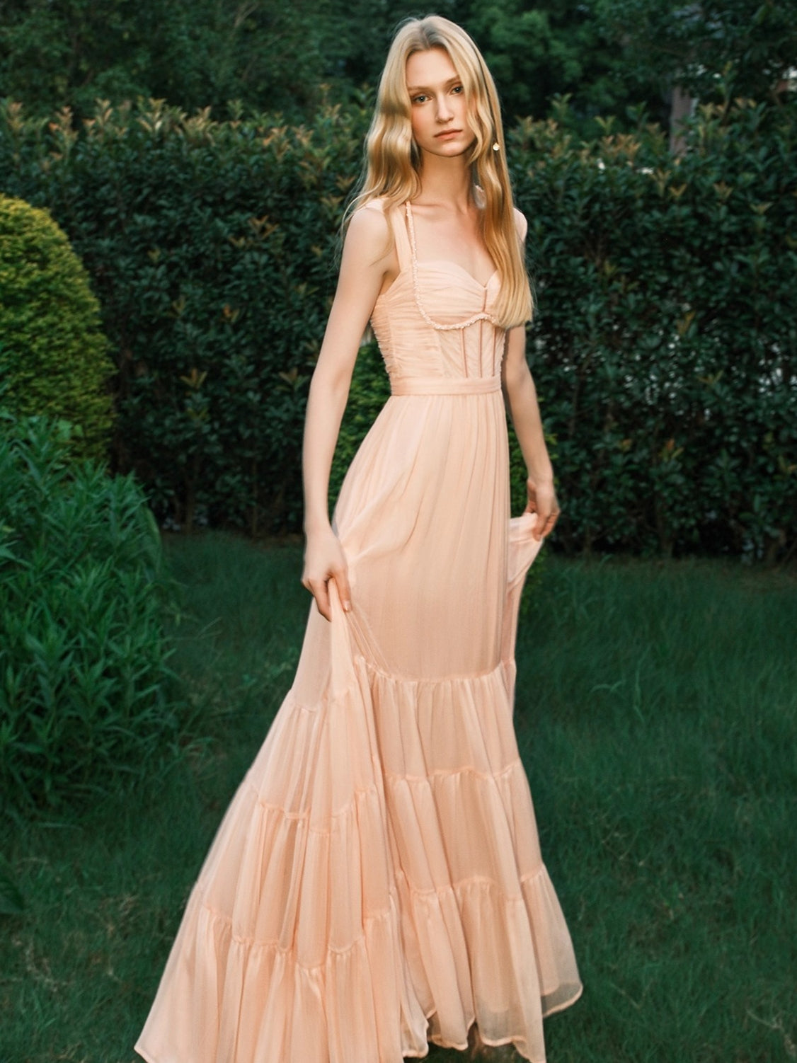 Tia Beaded Crochet Pleated Mesh Halter Dress