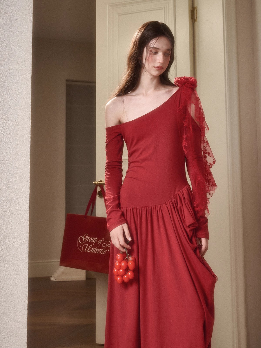 Berry Glaze Off-Shoulder Knit Maxi Dress
