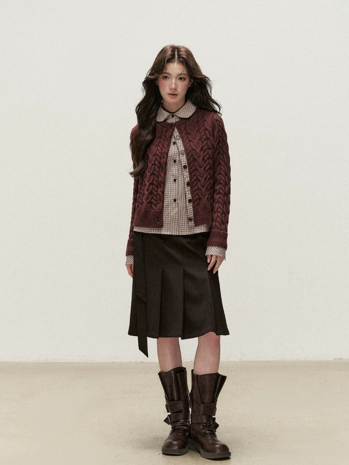 Peter Pan Collar Layered Knit Cardigan