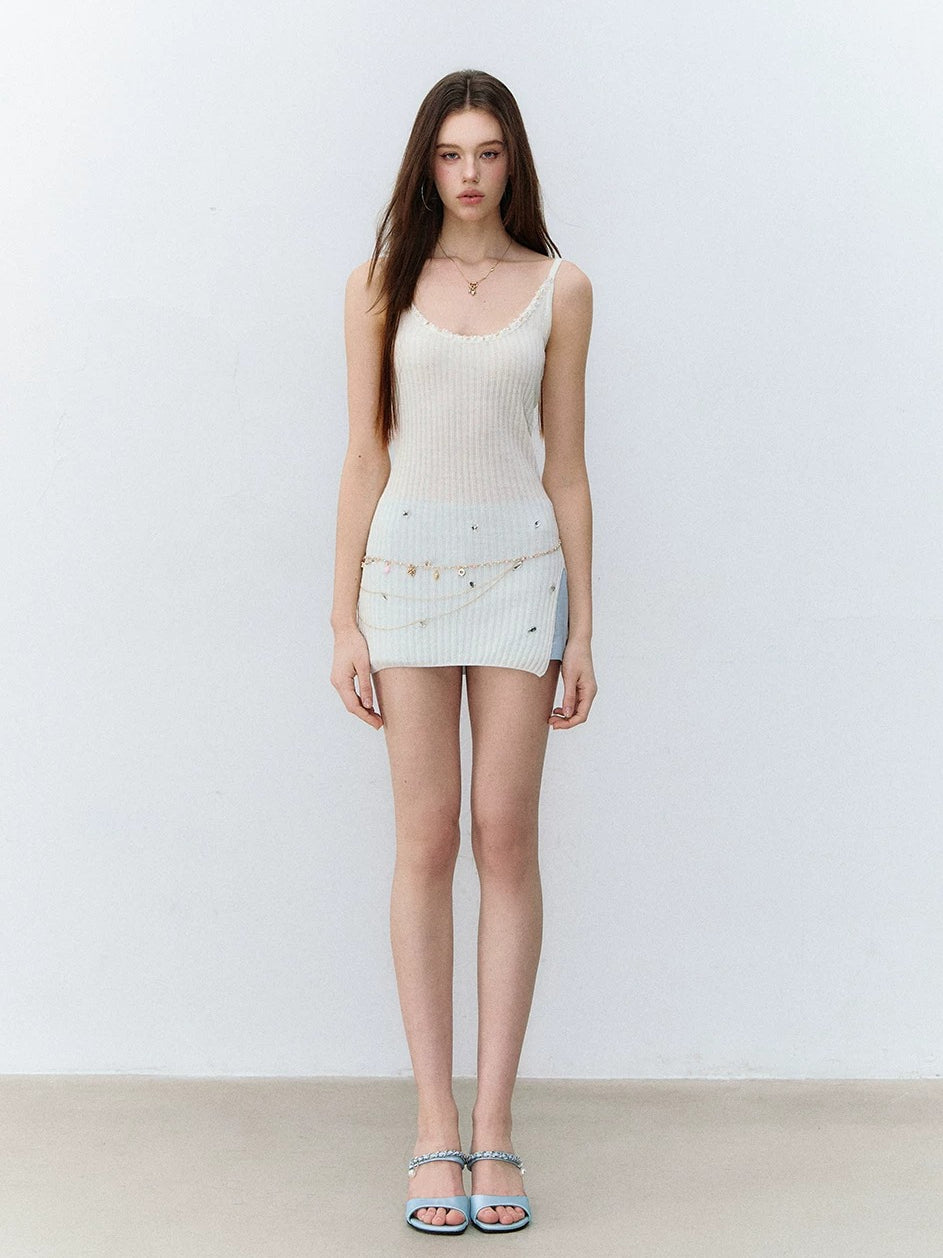 Rhinestone Slit Cami Top